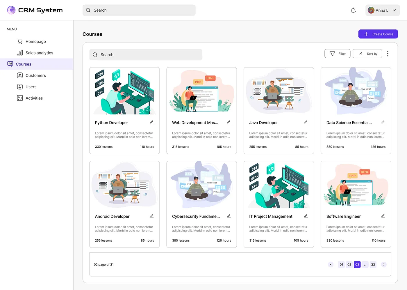 Role-based portal layout (scroll preview)