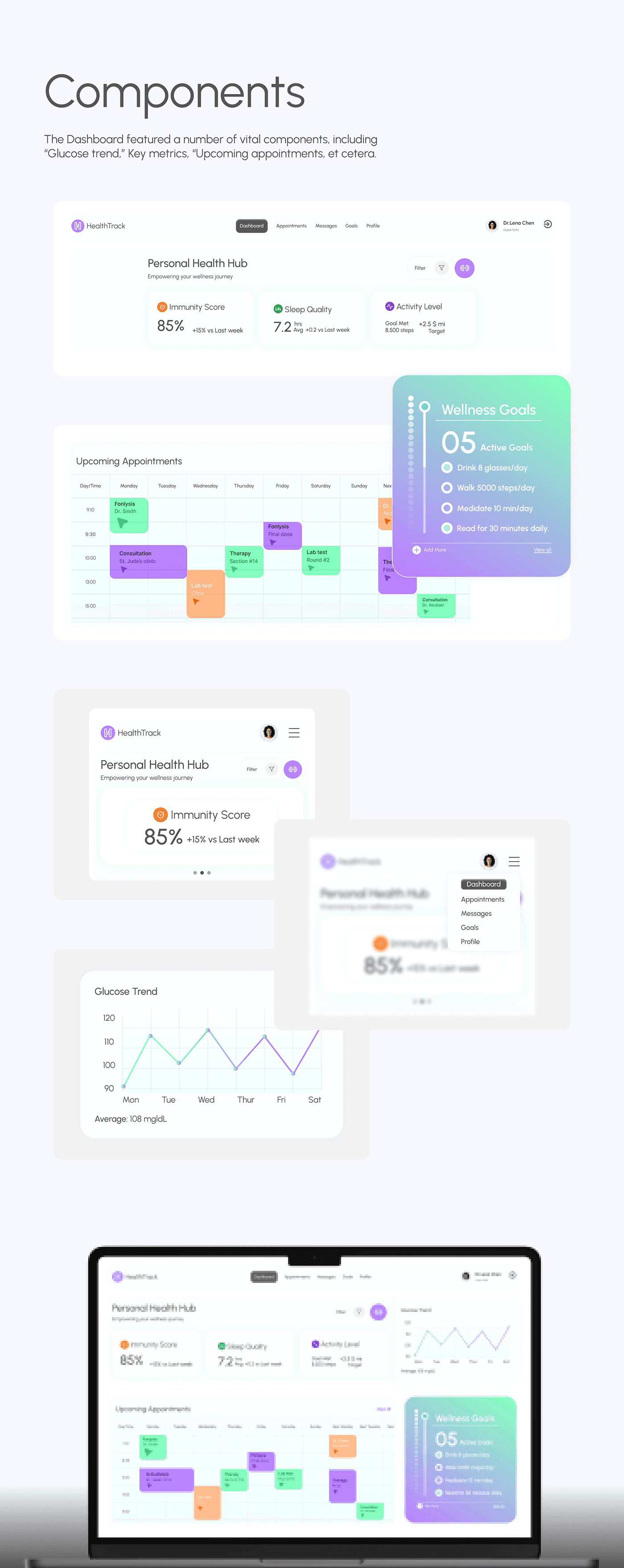 Patient appointment scheduling interface with calendar availability, appointment types, and automated reminders