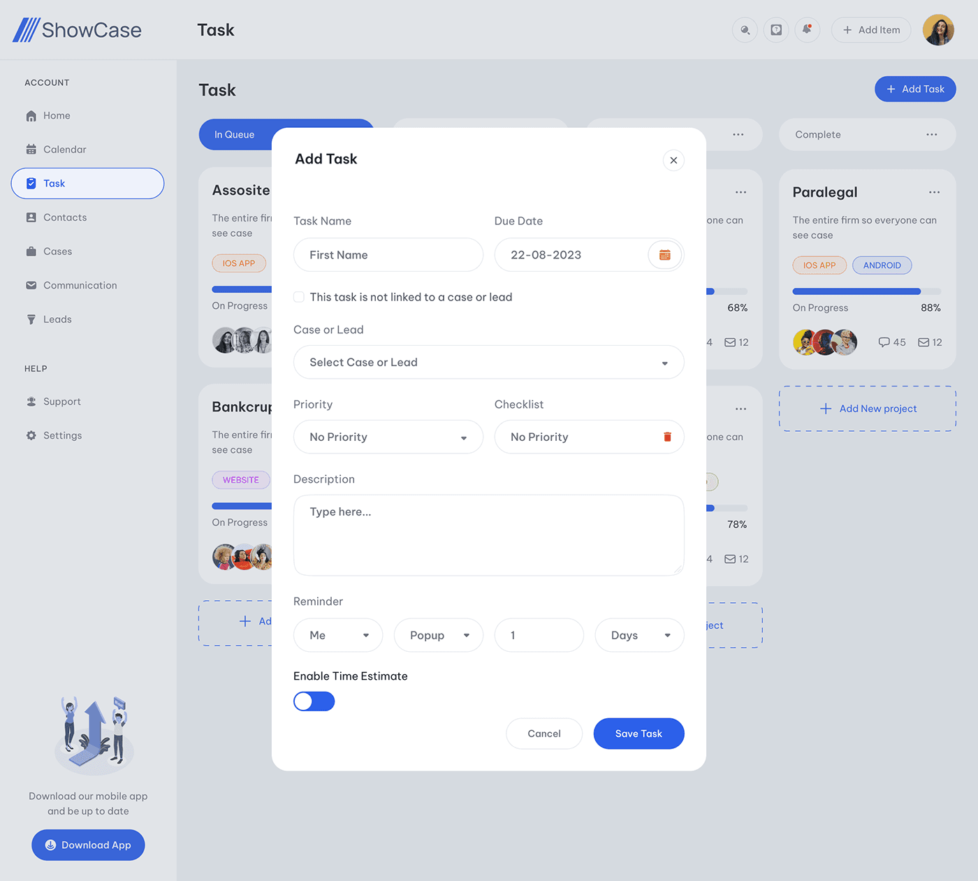Professional services billing dashboard with automated invoicing, payment tracking, and financial reporting